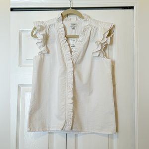 NWT J Crew White Ruffle Top